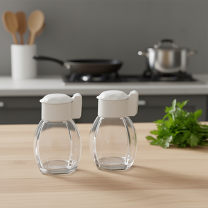 Juego de salero y pimentero de 2 piezas de vidrio con tapa blanca para uso en la cocina - Product Image 3