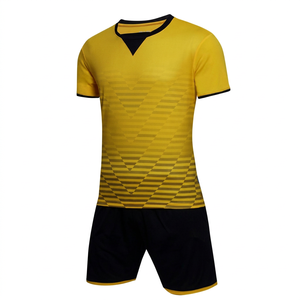 Uniforme de Fútbol para Hombre, Amarillo y Negro con Estampado Geométrico, Cuello en V, Manga Corta, 100% Poliéster, Secado Rápido, Corte Atlético, Servicio OEM - Product Image 1