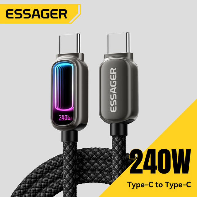ESSAGER ES-X81 Braided 48V 5A PD 240W Phone Laptop Usb C to C Fast Charger Power Data Cable Type C for Hp Iphone