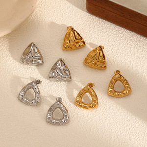 Retro Lava Hammer Pattern Triangular <b>Stud</b> <b>Earrings</b> In Gold And <b>Silver</b> For Women Geometric Fashion Jewelry - Product Image 1