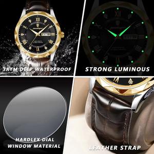 Drioshipping Business Man Wristwatch Waterproof Luminous Week <b>Watch</b> for Men Quartz Clock Leather Men's <b>Watches</b> Reloj - Product Image 4