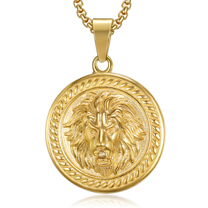 Collier pendentif <span class=keywords><strong>lion</strong></span> en or 18 carats pour homme, style punk, en acier inoxydable, bijoux hip-hop, pendentif tête de <span class=keywords><strong>lion</strong></span> de 25 mm, collier animalier - Product Image 4