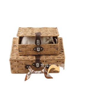 Handmade Woven <b>Storage</b> <b>Basket</b> Rectangle Medium <b>Large</b> Flip Top Organizer For Toys And Sundries - Product Image 5