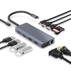 Trạm Kết Nối Usb C 12 Trong 1 Trạm Kết Nối USB-C Màn Hình Kép Với Đầu Đọc Thẻ SD/TF 4K HD <span class=keywords><strong>VGA</strong></span> USB3.0 USB2.0 - Product Image 1