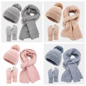 Nuevo Conjunto de Gorro, Guantes y Bufanda de Punto con Bola de Peluche en Color Melange 2024, Conjuntos de Punto Gruesos y Cálidos para Mujer, Otoño Invierno - Product Image 2