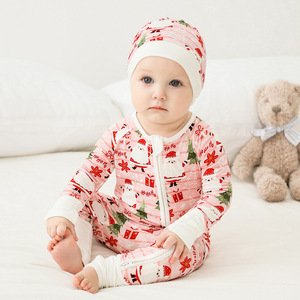 Hot Sale Christmas Skin Friendly Bamboo Romper Cute Girls Long Sleeve Jumpsuit for Baby Home Leisure - Product Image 3