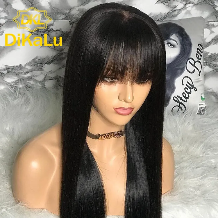Straight Lace Front Wigs With Bangs Fringe Lace Front Human Hair Wigs For Women Brazilian 13x4 HD Lace Frontal Wig With Bangs