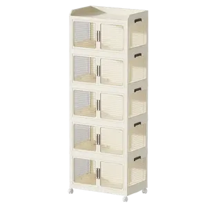 Armoire de rangement pliante Extra Large Crème Wind Trois couches Design moderne Rectangle Injection plastique pour articles divers