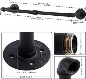 औद्योगिक पाइप के कपड़े रैक 80 सेमी उच्च भारी-ड्यूटी दीवार पर हैंगर रॉड स्पेस सेविंग वॉल हैंगर - Product Image 6