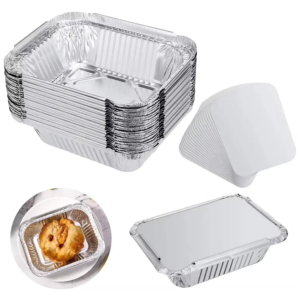 Vente en gros 1000 pièces rectangulaires rondes en aluminium pour aliments Récipients jetables en papier d'aluminium