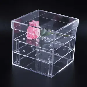 Kotak Display Bunga Mewah Akrilik, 9 Lubang Mawar 9 Lubang Plastik Bening