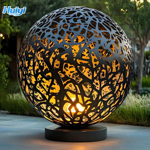 Décoration de jardin en métal d'extérieur personnalisée, sculpture de boule creuse en acier inoxydable illuminée - Product Image 3
