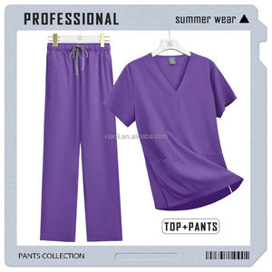 Ensemble de gommage d'allaitement à volants pour femmes Anti-rides uniforme à séchage rapide avec haut respirant à manches courtes et pantalon de survêtement élastique - Product Image 4