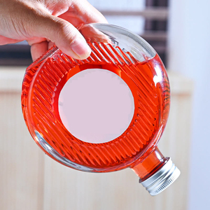 Wholesale Thickened Glass Juice Bottles Aluminum Caps Vertical Striped Fruit Wine Bottles Glass Portioning 350ml <b>Screw</b> Cap <b>Cork</b> - Product Image 5