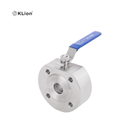 Válvula de bola de acero inoxidable SS316 tipo wafer con bridas delgadas, control manual italiano, estructura de control KLION DN100, engrosada, OEM ODM ISO 10 Bar