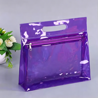 Pochette de beauté transparente en PVC rose fluo avec logo personnalisé, étanche, pour cosmétiques, maquillage, trousse à crayons en PVC