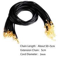 3mm Noir Cuir Corde Chaîne Homard Fermoir Cire Cordon Accessoires pour Collier Fabrication de Bijoux