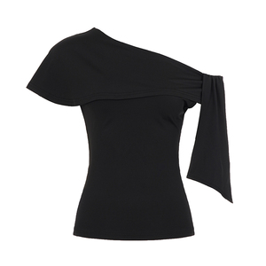 T-shirt en tricot pour femme, coupe ajustée, couleur unie, épaules dénudées, à nouer devant, décontracté, mode estivale - Product Image 6
