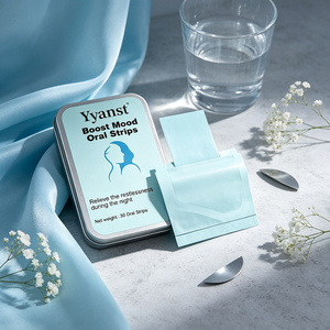 Tiras de película oral botánica disoluble sin excipientes, 30 tiras, en lata metálica cuadrada con diseño de onda fluida color verde azulado, con sobres individuales, OEM Privado - Product Image 6
