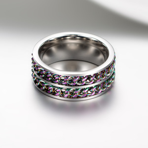 Anillo giratorio de doble cadena con diseño único para hombre, estilo hip-hop urbano y moderno para el dedo índice. - Product Image 4