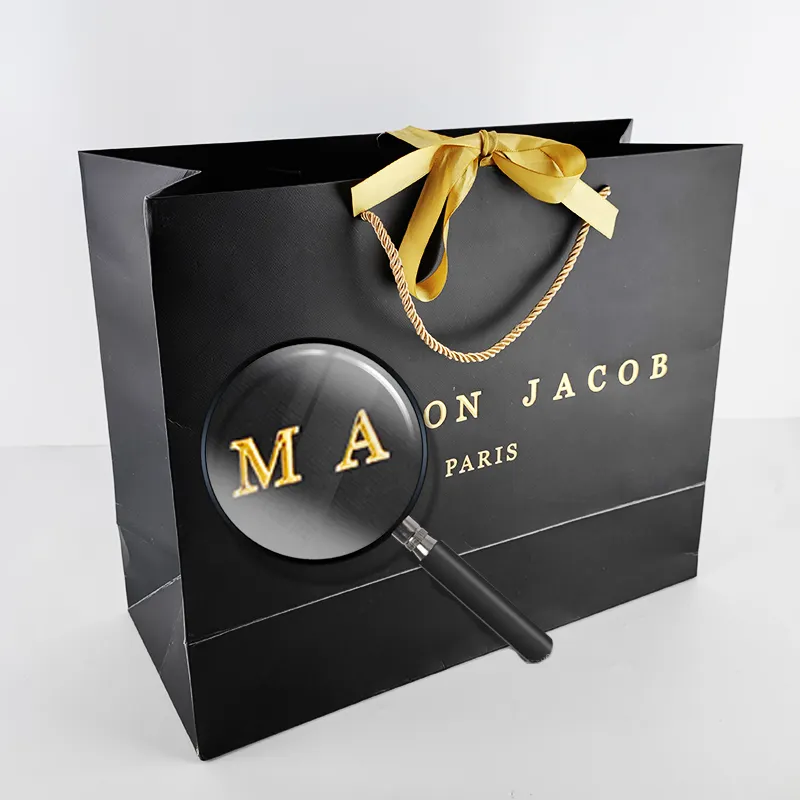 Luxury Custom Gold Hot Stamping Retail Shopping Gift Paperbag Packaging Boutique Bags Matte Black Paper Bag With Your Own Logo