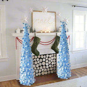 Árbol de Navidad Cónico Azul y Blanco con Adornos Brillantes, Árbol Artificial Delgado para Mesa o Suelo, Decoración Navideña para Interiores del Hogar - Product Image 5