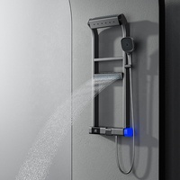 Ensemble de douche thermostatique numérique multifonction gris anthracite avec boutons piano, cascade et panneau de salle de bain intelligent avec affichage numérique LED