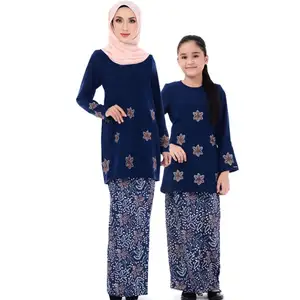 2019 ऑनलाइन मिलान के लिए कपड़े मां और बेटी ज्यामितीय Baju Melayu बच्चे पजामा