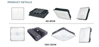 Projecteurs LED encastrés IP65 en aluminium moulé sous pression 100W/120W, CCT unique, certifiés ETL, 12000-14000LM, pour extérieur, stations-service, entrepôts, stades