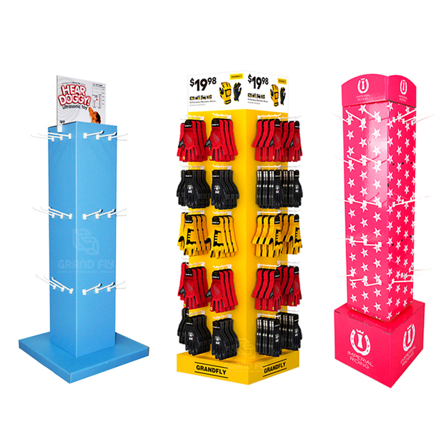 Custom 4 Sided Rotating Hook Display Shelf Retail Power Wing Paper Display Racks Pop Corrugated Cardboard Display Stand