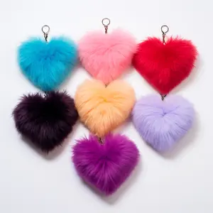 Wholesale Product Bag Accessories 8cm Cute Puff Key Ring Pom Pom Key Chains Custom Heart Fluffy Keychain
