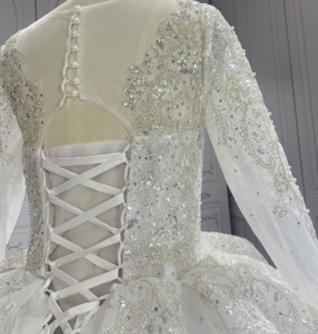 Robe de mariée algérienne africaine appliquée en dentelle de cristal arabe belle meilleure robe de bal à manches longues robe de mariée - Product Image 5
