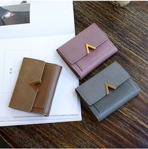 Luxury Purses Women Matte PU Leather <b>Wallets</b> Splicing <b>Metal</b> V - Shaped Short Vintage <b>Wallet</b> M0103 - Product Image 1