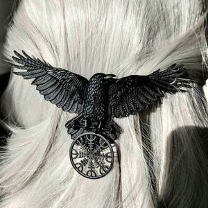 Pince à cheveux gothique Viking chauve-souris, grande pince à cheveux rétro Viking corbeau noir, pince bec de canard, accessoires de fête style nordique norvégien - Product Image 4