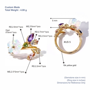 แหวนทองคำขาว 18K สำหรับผู้หญิง Tianyu Gems ประดับโอปอลสังเคราะห์และพลอยสีสังเคราะห์จากห้องปฏิบัติการ เครื่องประดับอันหรูหรา - Product Image 2