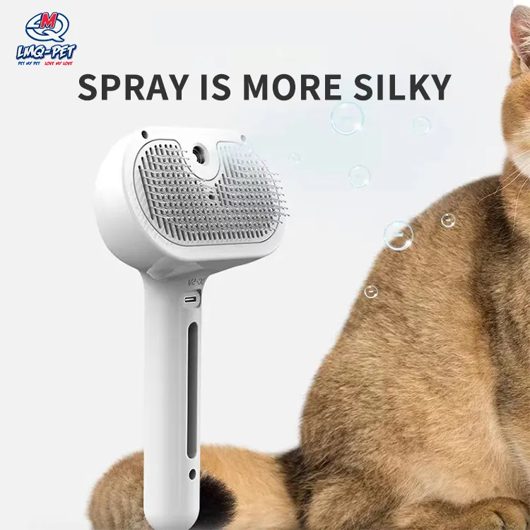 2 in 1 temizleme fırçası Pet epilasyon tarak buharlı kedi fırça Pet sprey saç tarak açma düğmesi ile