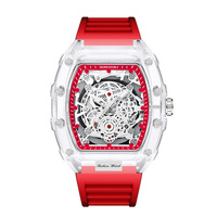 Reloj de Cuarzo para Hombre con Movimiento Transparente en Forma de Barril, Moderno y Único