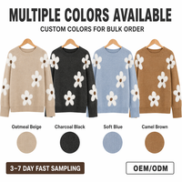 Manteau Pull Femme Tendance Automne Hiver Décontracté à Motif Floral Couleurs Contrastées Tricoté Manches Classiques Anti-Plis Respirant