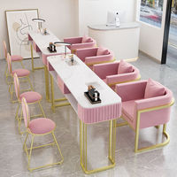 Équipement professionnel Rose Manucure Bureau Client Table Ongles Salon De Beauté Meubles Double Table Pour Manucure