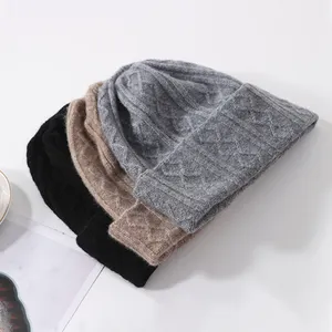 2024 Pure Wool Beanies Soft Warm Fluffy Winter Hat for Women Knitted Hat Skullies Beanies Bonnet Woman 100% Wool Knit Cap
