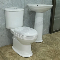Ensemble WC et lavabo sur pied pour salle de bain, design rond, deux pièces