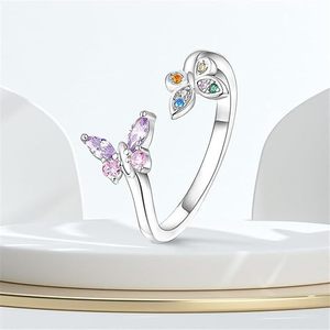 Anillo de Mariposa con Circonita de Color, Anillo Abierto Ajustable de Lujo para Mujer, Anillo de Dedo Índice con Forma de Columpio, Joyería - Product Image 4