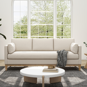 Ensemble de canapés carrés convertibles modernes en velours performance beige français pour appartement - Product Image 6