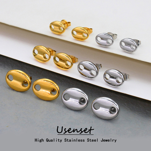 Boucles <span class=keywords><strong>d</strong></span>'Oreilles Créoles Classiques Géométriques en Acier Inoxydable Couleur Or Argent, Bijoux Élégants pour Femmes, Cadeaux Anti-Allergiques - Product Image 1