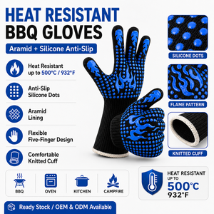Gants de barbecue résistants à la chaleur en gros, gants de cuisson antidérapants en silicone pour four et cuisson - Product Image 3