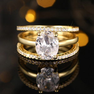 แหวนทองเหลืองชุบทอง14K ทันสมัยสำหรับผู้หญิงประดับเพชรเม็ดเดี่ยว CZs เครื่องประดับแฟชั่นด้วยการออกแบบที่เป็นเอกลักษณ์ - Product Image 2