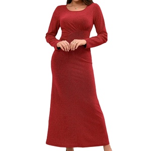 Vestido de noche brillante de manga larga con cuello redondo de otoño e invierno europeo y americano - Product Image 1