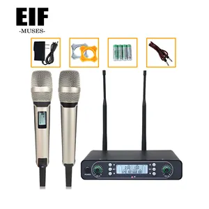 EIF-012 कारखाना थोक दोहरी चैनल ताररहित माइक्रोफोन UHF गायन कराओके के लिए वायरलेस माइक्रोफोन