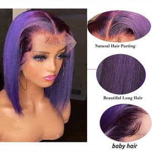 วิกผมบ๊อบสีม่วงเข้มแบบไร้กาวสำหรับผู้หญิงผิวสีดำ ผมแท้ 100% คิวติเคิลเรมี่  แบบ 13x4 สำหรับติดหน้าผากด้วยเชือกผูก จากโรงงานโดยตรง - Product Image 4