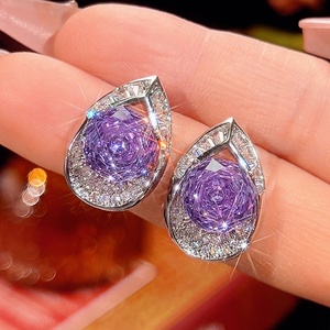 Fashion Eco-friendly Copper 10*10mm Colorful Zircon Teardrop Polished Gold Plated <b>Stud</b> <b>Earrings</b> <b>Set</b> for Daily Wear and Office - Product Image 4
